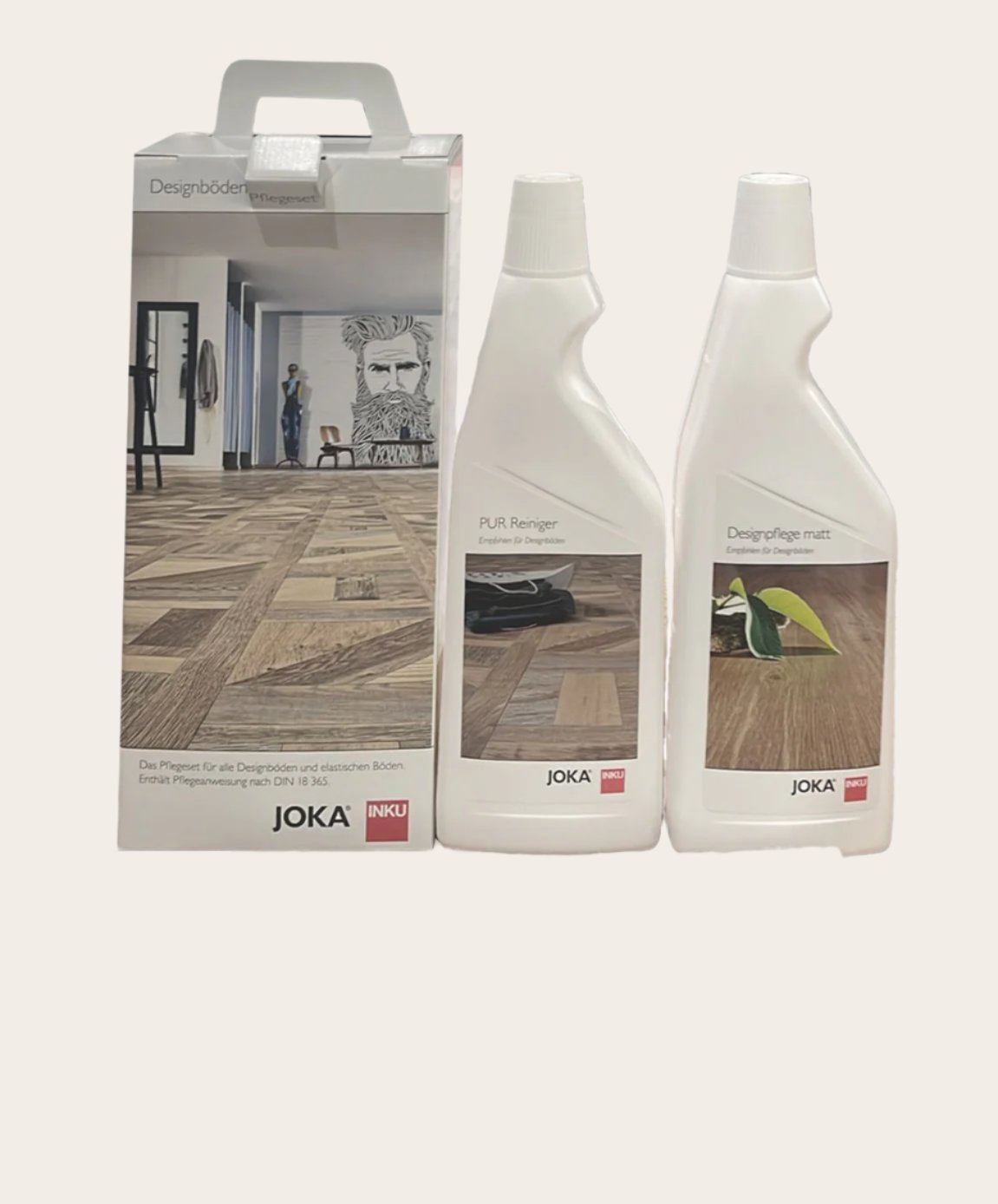 JOKA onderhoudsset voor LVT vloeren met PUR reiniger en onderhoudsmiddel mat | Velora Floors