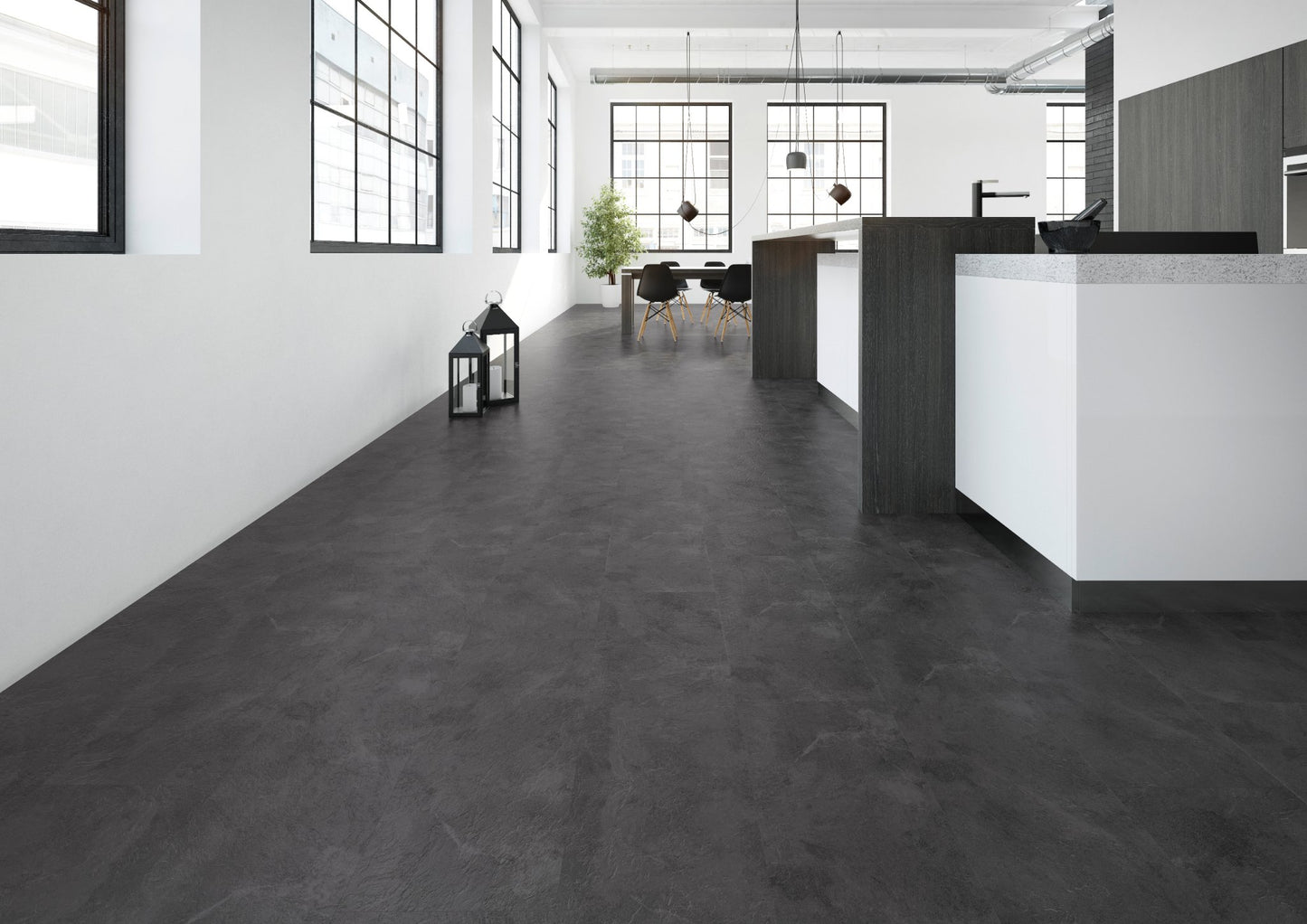 PVC vloer Tegel Grey Slate 2806 DB - sfeerimpressie interieur | Velora Floors