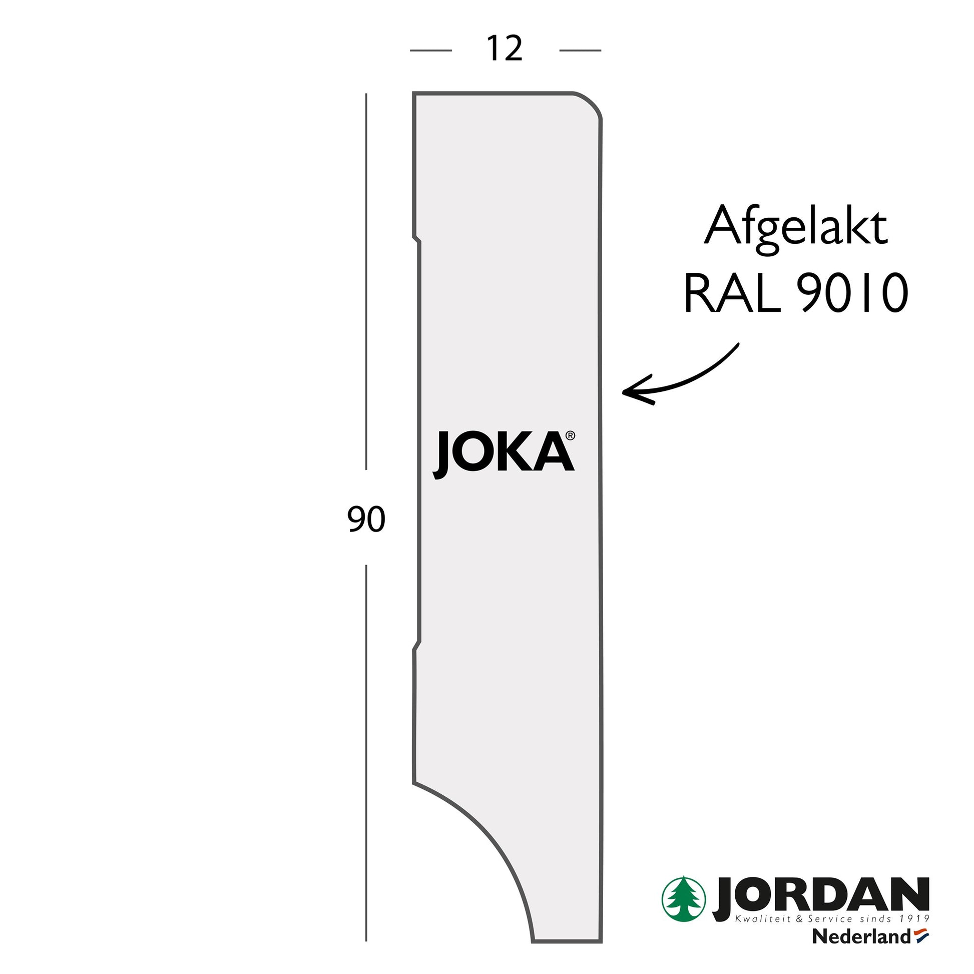 MDF plint 12x90x2440 mm RAL 9010 wit – maattekening | Velora Floors