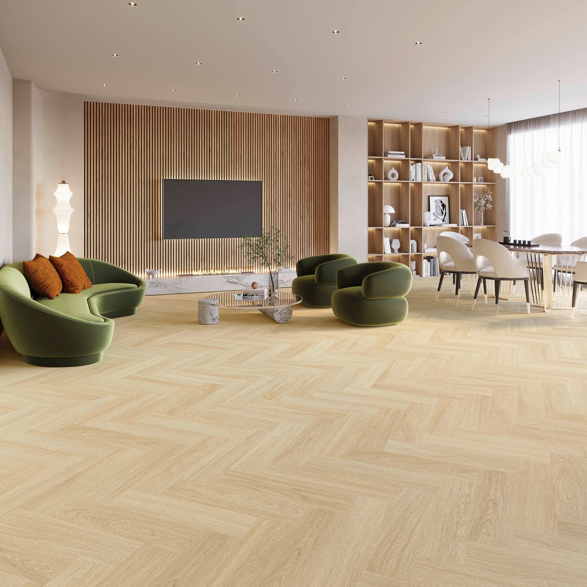PVC visgraat vloer Almond Oak 5101 DB – sfeerimpressie interieur | Velora Floors