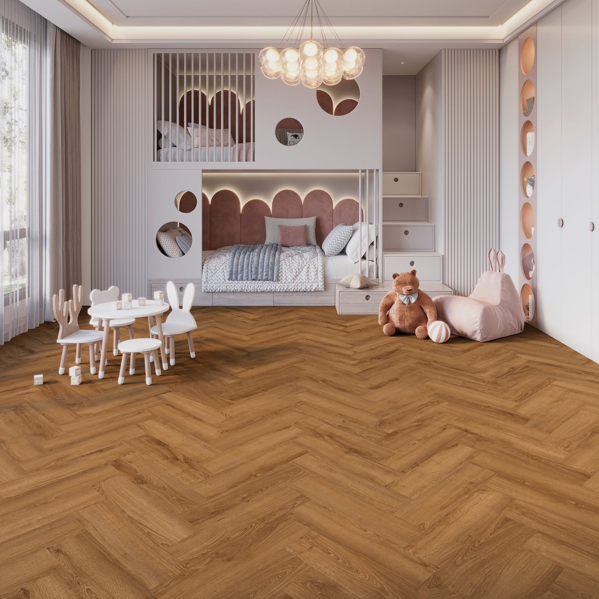 PVC visgraat vloer Cognac Oak DB 5105, sfeerimpressie interieur | Velora Floors