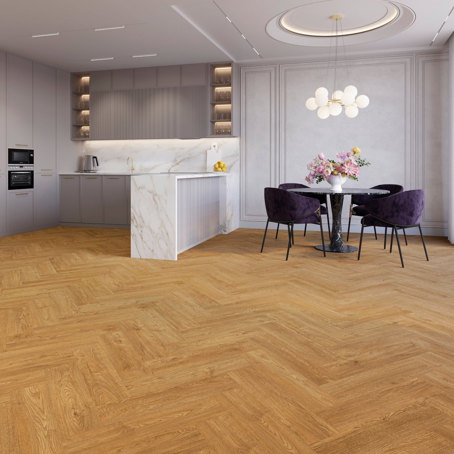 PVC visgraat vloer Palm Oak DB 5104, sfeerimpressie interieur | Velora Floors