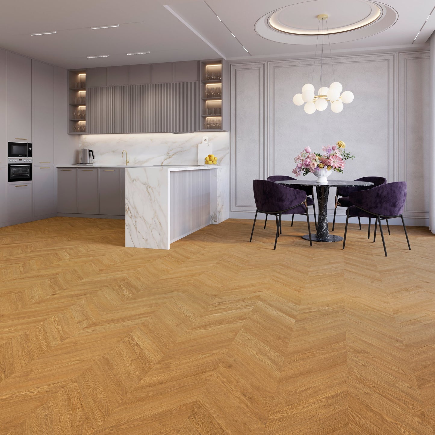 PVC vloer Hongaarse punt Palm Oak DB 5804, sfeerimpressie interieur | Velora Floors