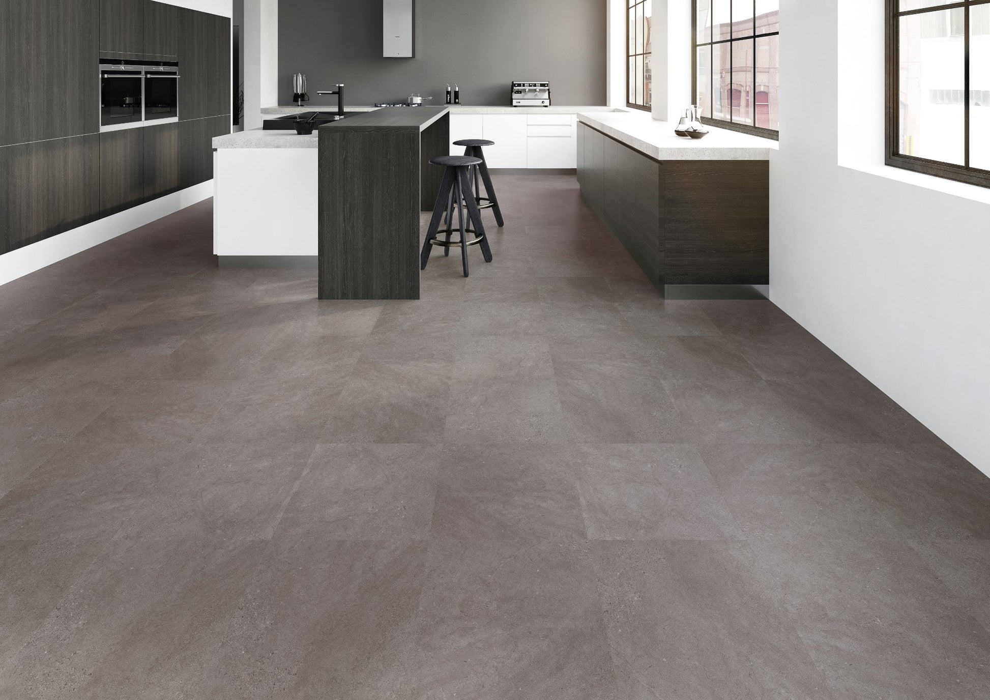 PVC vloer Tegel Dark Concrete 2845 DB - sfeerimpressie interieur | Velora Floors