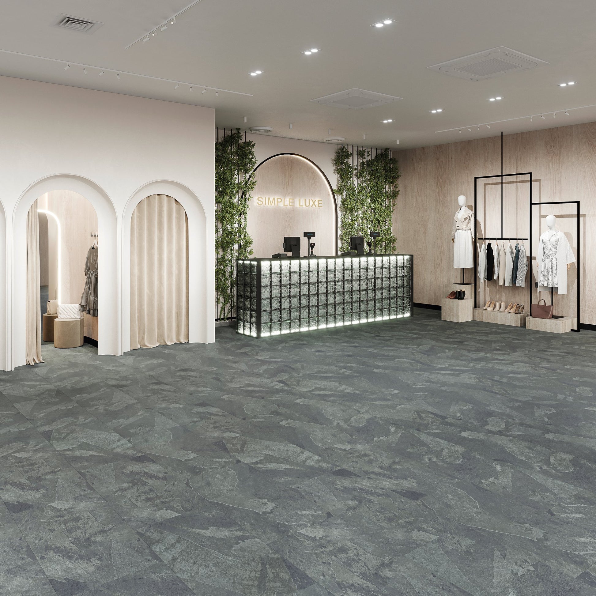 PVC vloer Tegel Graphite Grey 5919 DB, sfeerimpressie interieur | Velora Floors