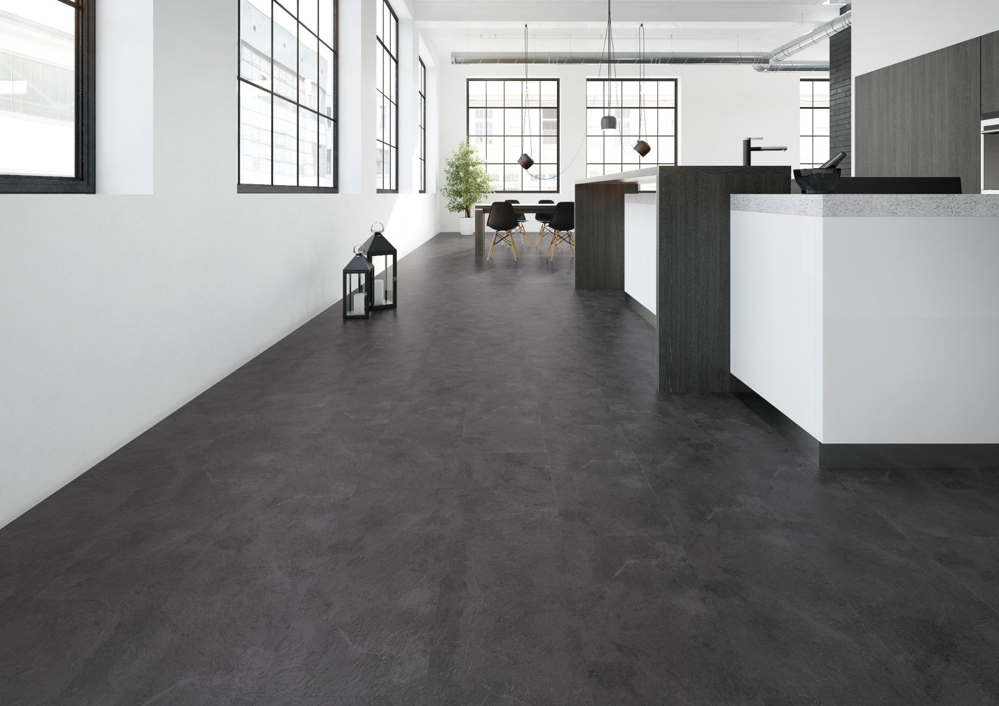 PVC vloer Tegel Grey Slate 2806 DB - sfeerimpressie interieur | Velora Floors